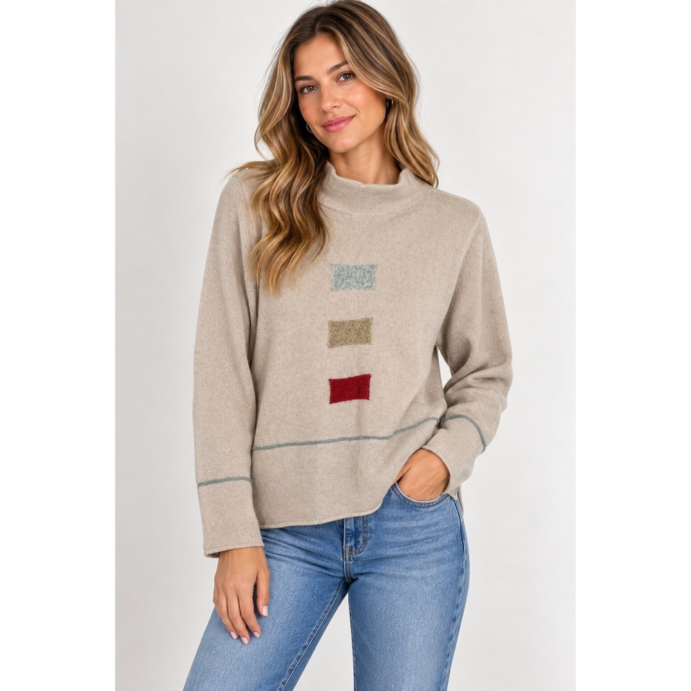 Lisa Todd Cream Wool Cashmere Mock Neck Sweater Boho Artsy Cozy Womens Medium